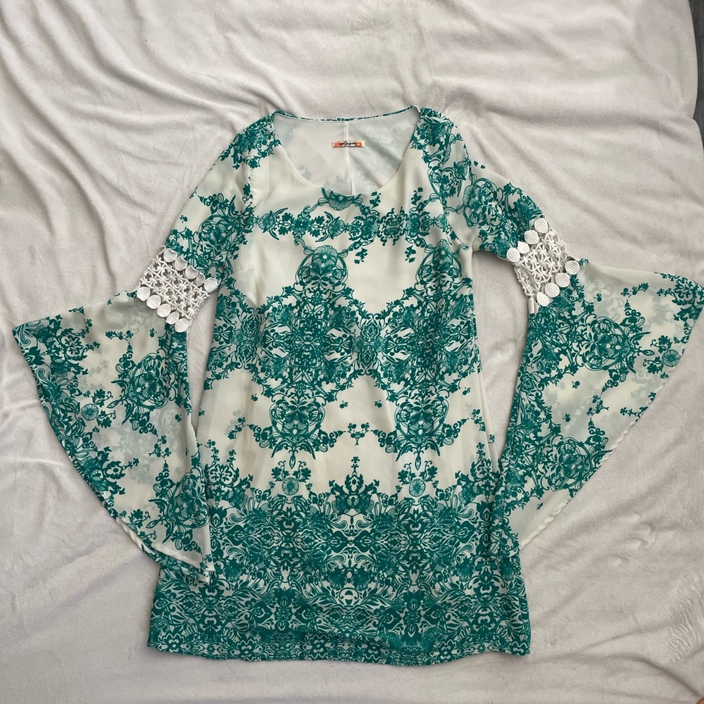 Cream and green Aggie dress size small